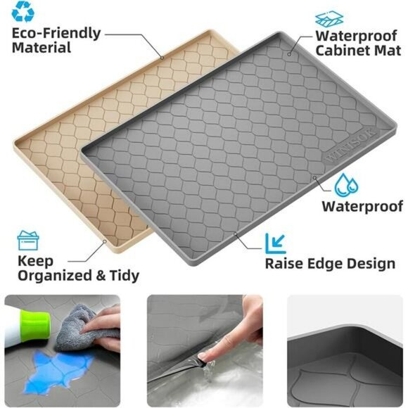Waterproof Under Sink Mat 34x22 Kitchen Bathroom Cabinet Liner Silicone Tray - Picture 2 of 8